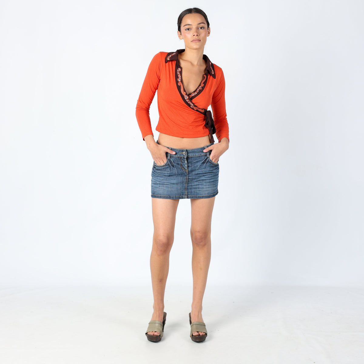 Navy Blue 90s Denim Mini Skirt Fitted Low-Rise Italian Style (6)