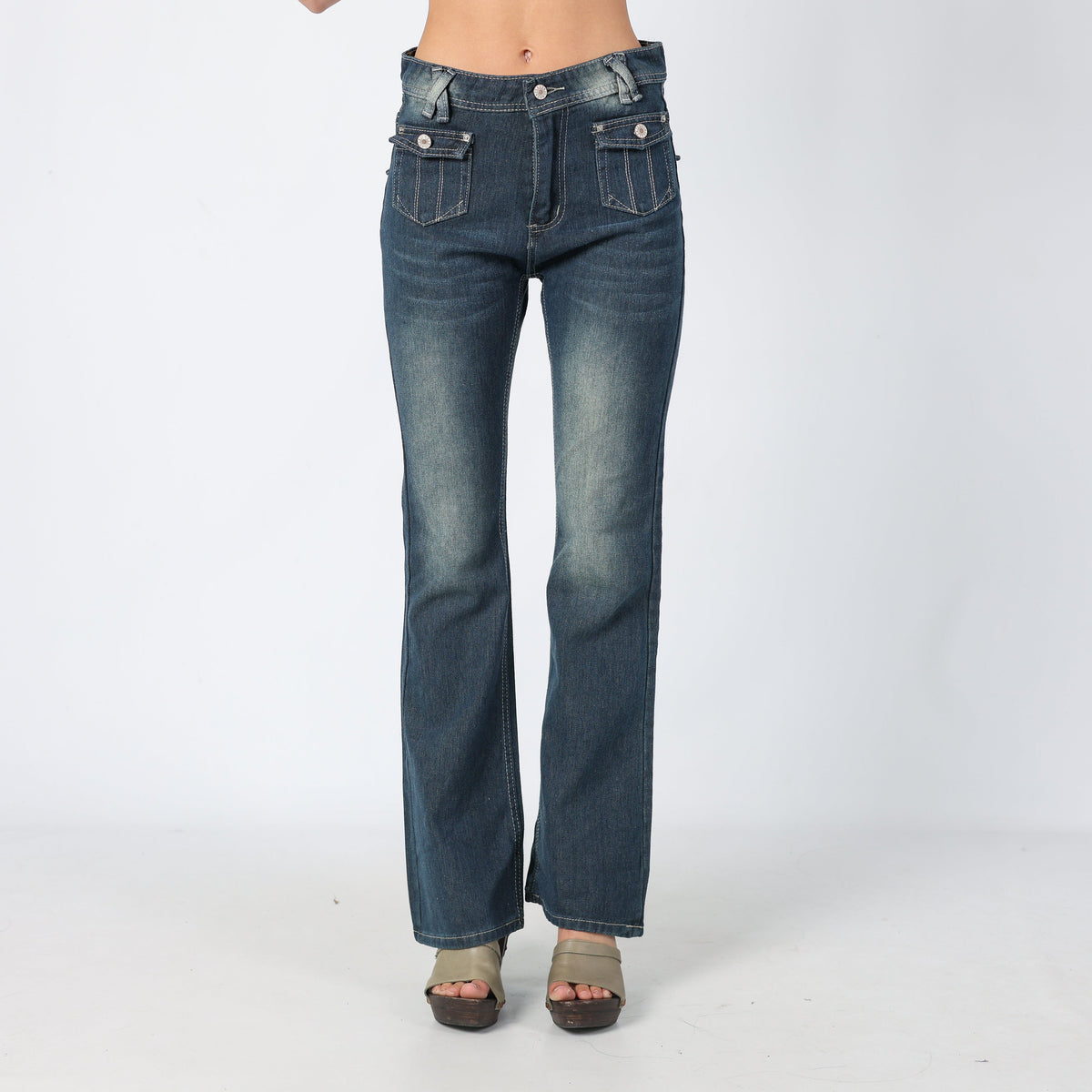 Navy Blue 90s Miss Sixty Flare Jeans High-Waistd 90s Pocket detail (M)
