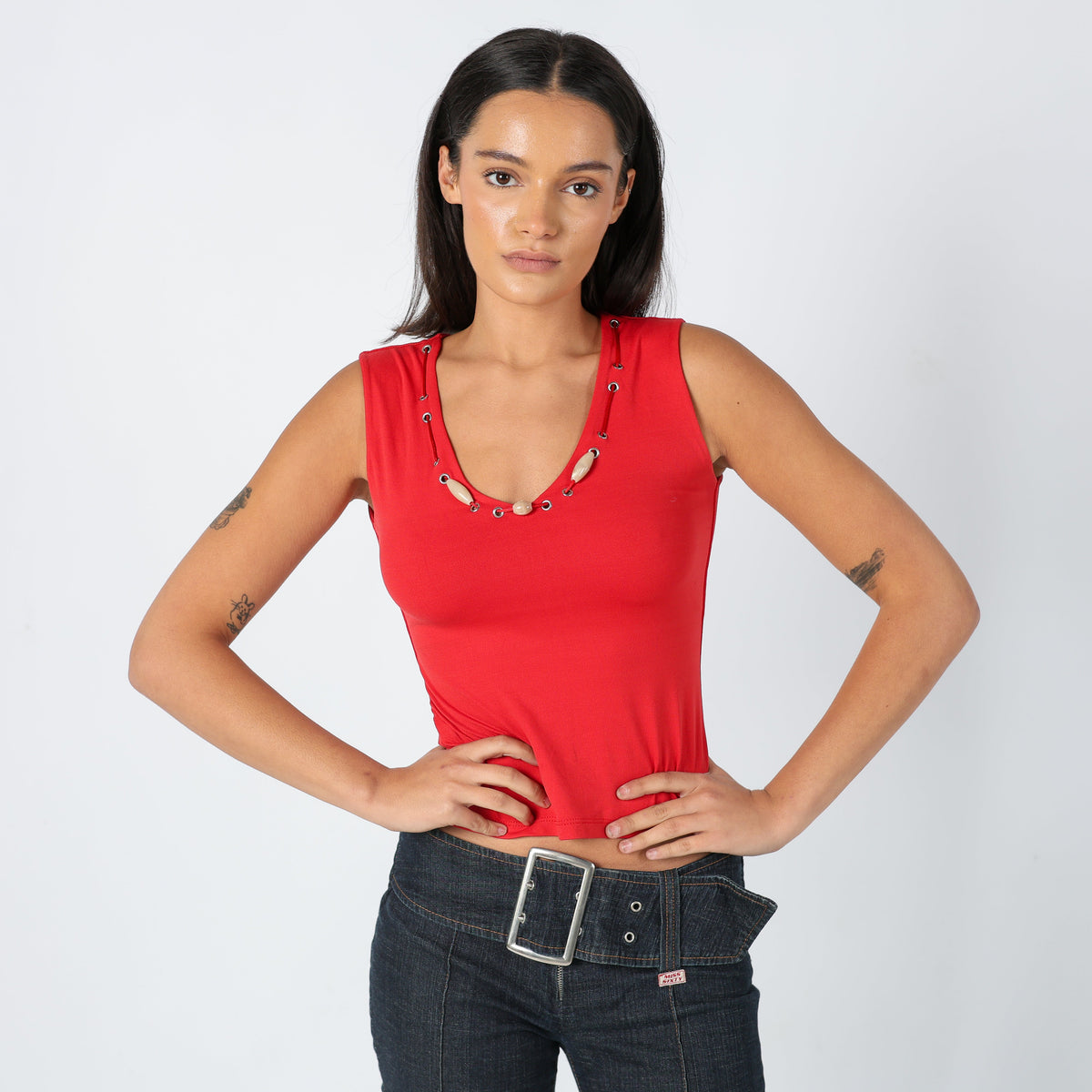 Red 90s Venus Cami Bead Detail Fitted (S)