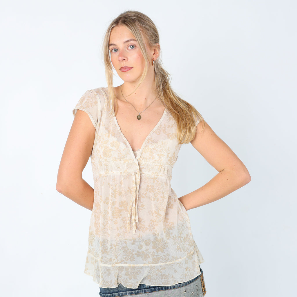 Cream Y2K Promod Cami Mesh Floral (10)