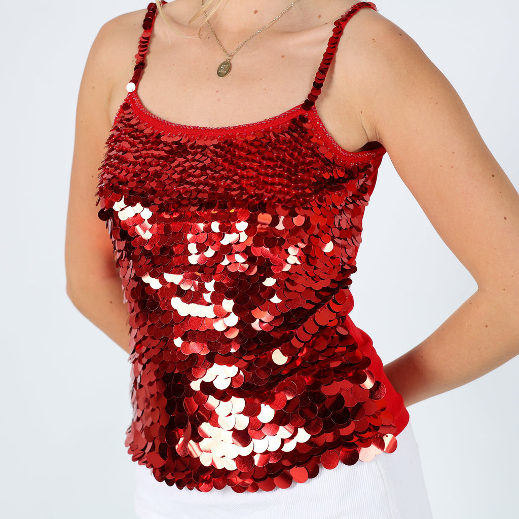 Red 90s Cami Sequined Bead Detailing (8)
