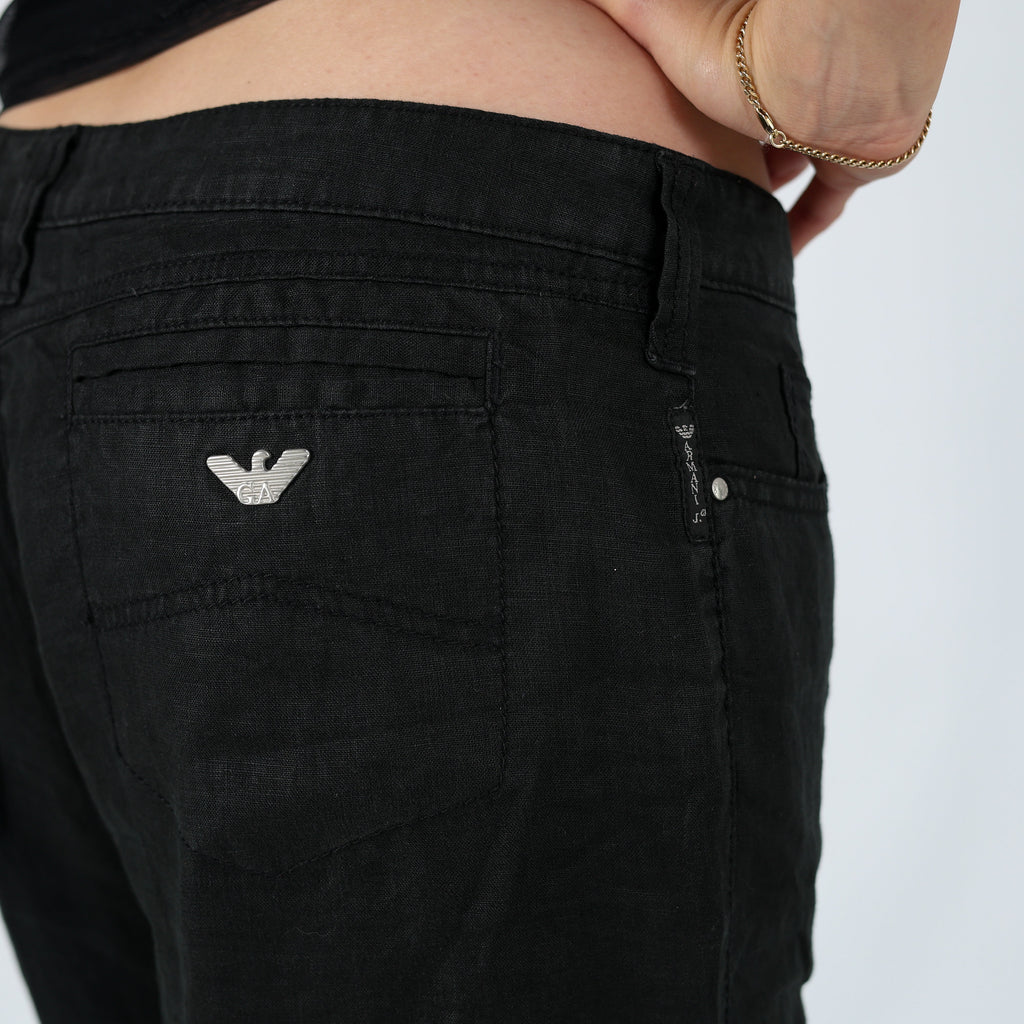 Black 90s Armani Jeans Woven Trousers Chic Designer Linen (M)