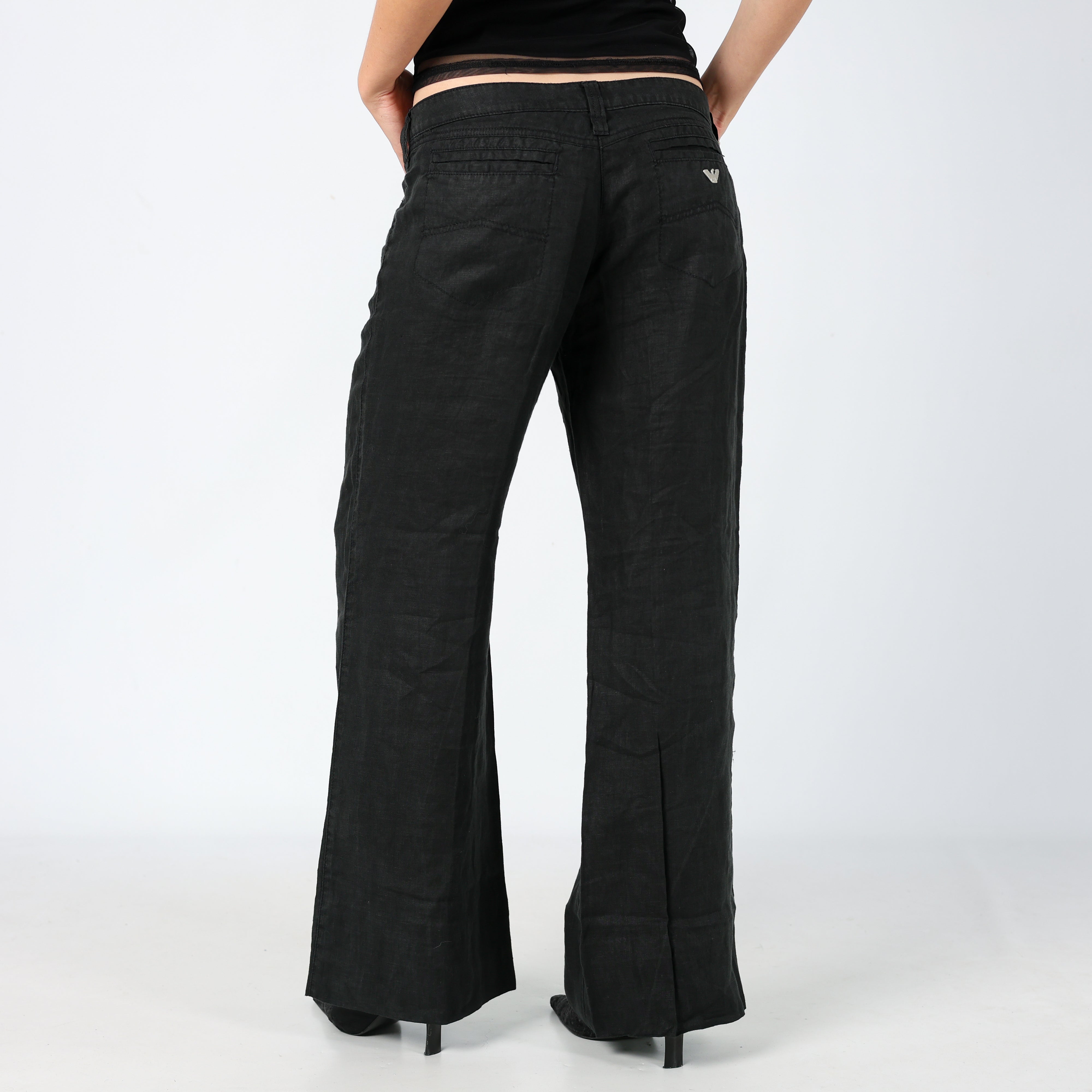 Black 90s Armani Jeans Woven Trousers Chic Designer Linen (M)