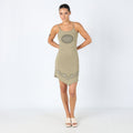 Light Green 90s Woven Midi Dress Detail on Front (S)