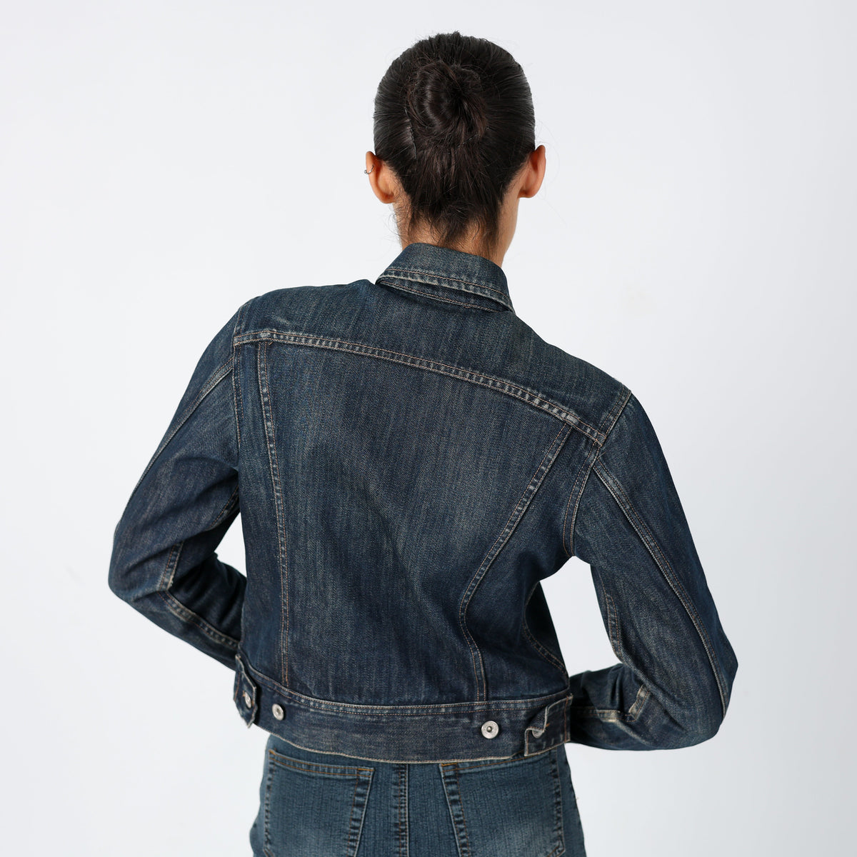 Navy Blue 90s DKNY Denim Jacket Super Cool Contrast Stitch (S)