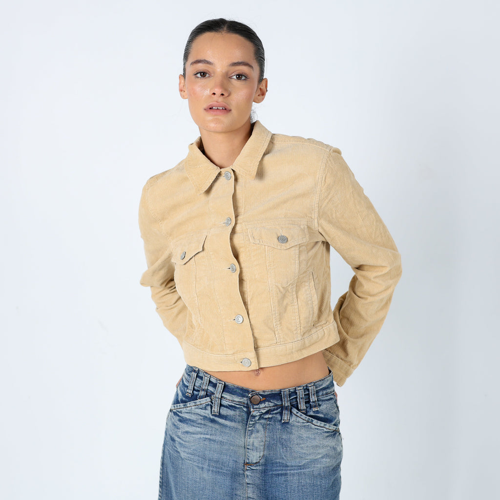 Tan 90s Burberry Light jacket Designer Corduroy Fitted (S)