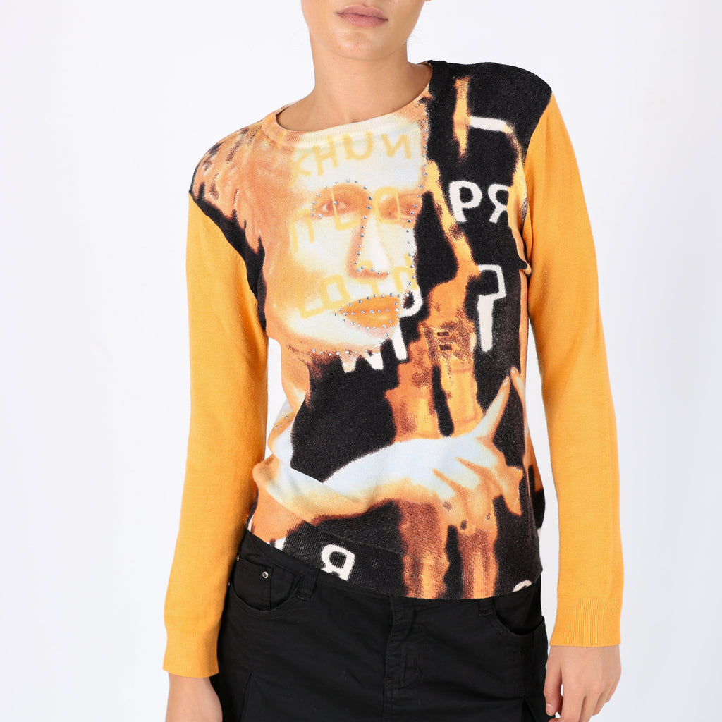 Orange 90s Unbranded Long Sleeve T Shirt Graphic Print Gem Detail (10)