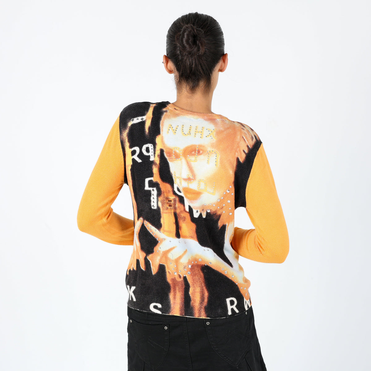 Orange 90s Unbranded Long Sleeve T Shirt Graphic Print Gem Detail (10)