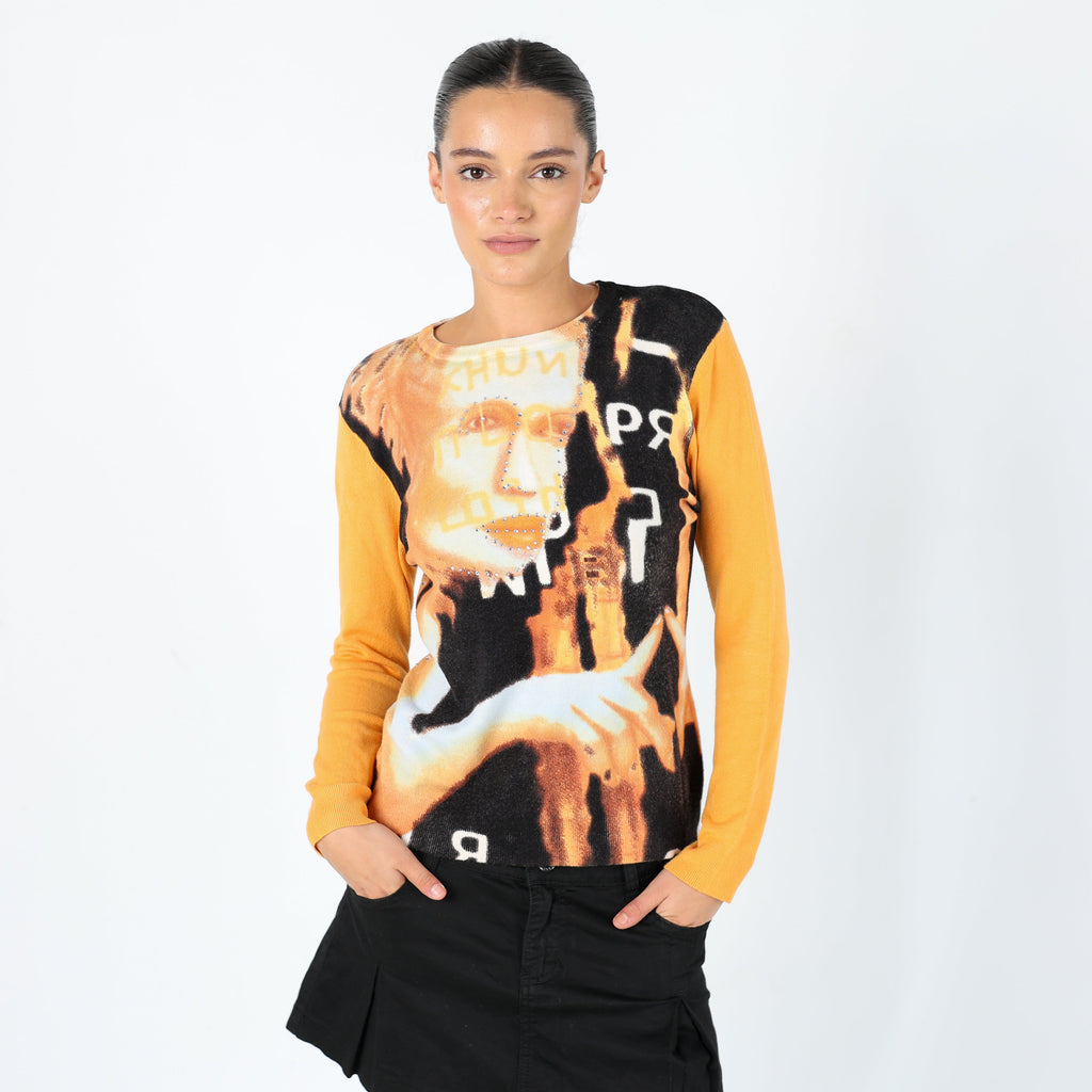 Orange 90s Unbranded Long Sleeve T Shirt Graphic Print Gem Detail (10)