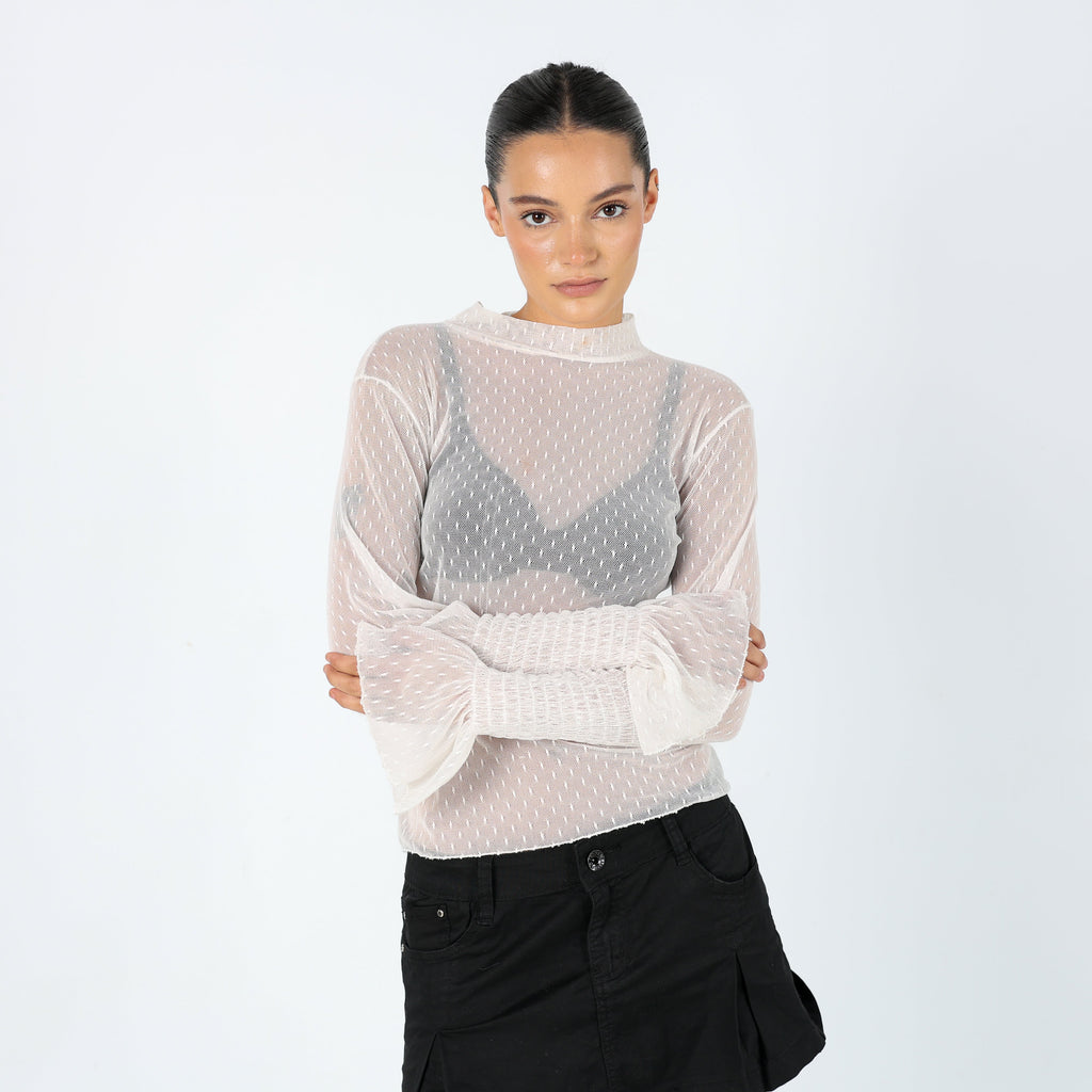 Cream Y2K Mesh Top Sheer Long Sleeve (8)