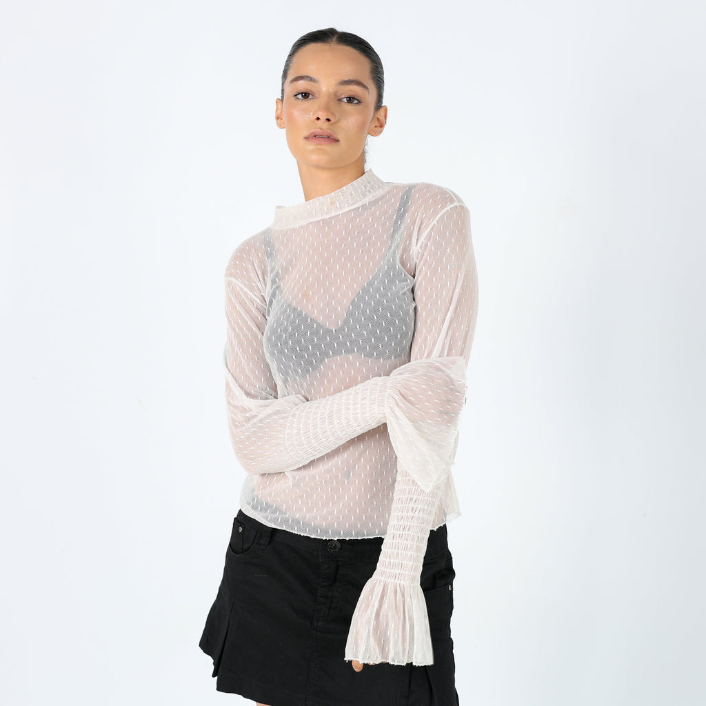 Cream Y2K Mesh Top Sheer Long Sleeve (8)