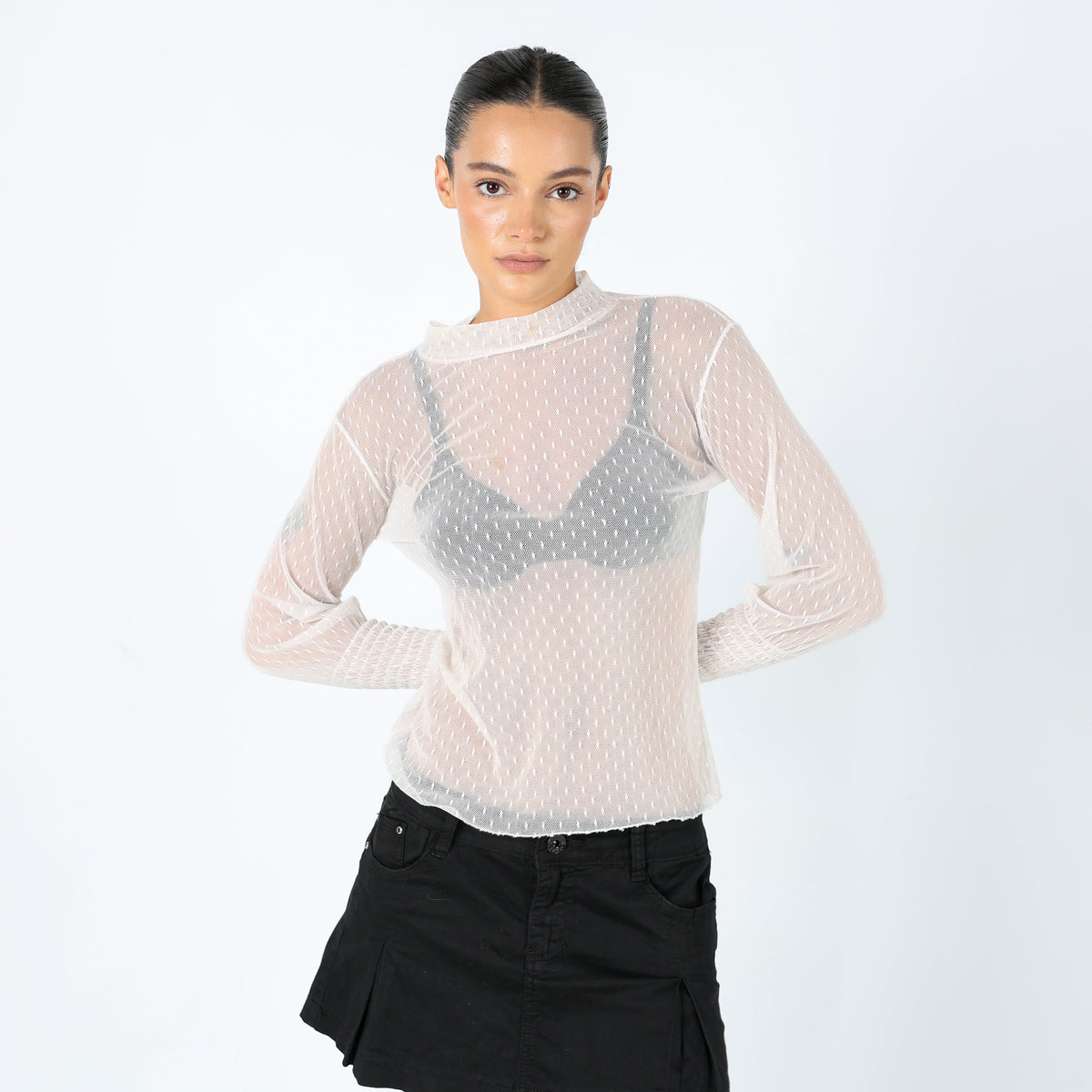 Cream Y2K Mesh Top Sheer Long Sleeve (8)