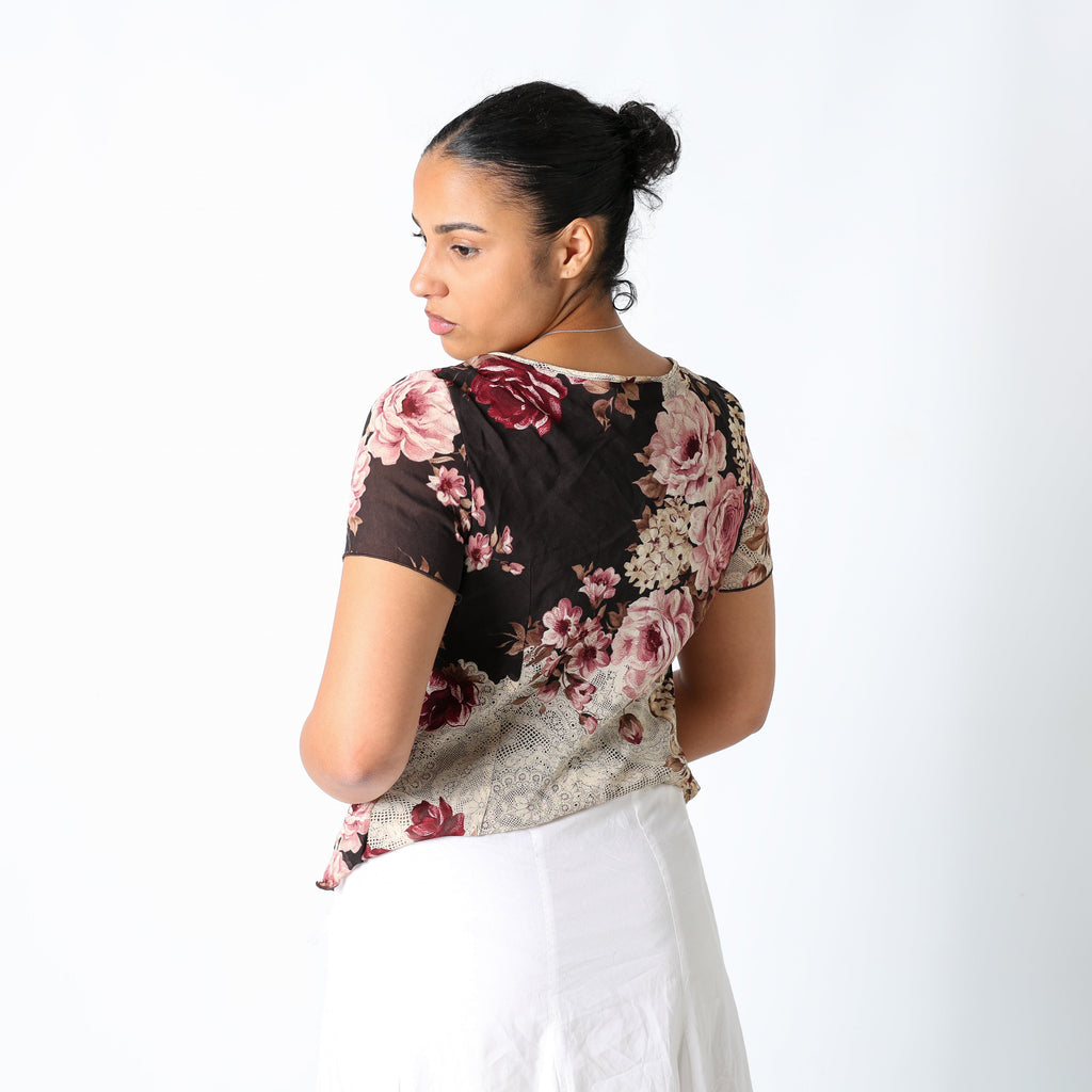 Brown 90s Berkertex Cami Floral Front Tie Sheer (14)