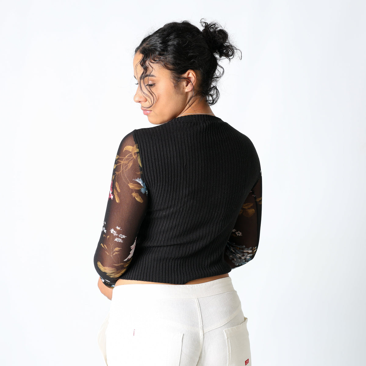 Black 90s Cami Floral Ribbed Back (L)