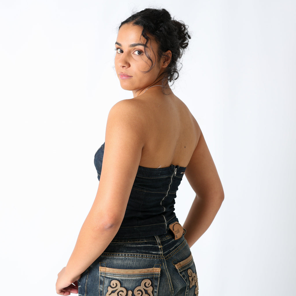 Navy Blue 90s Sportmax Code Corset Denim Zip Up (M)