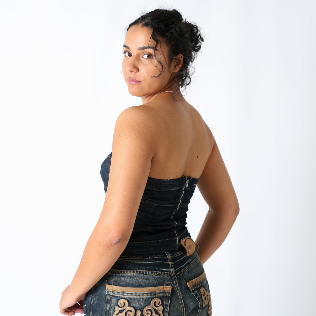 Navy Blue 90s Sportmax Code Corset Denim Zip Up (M)