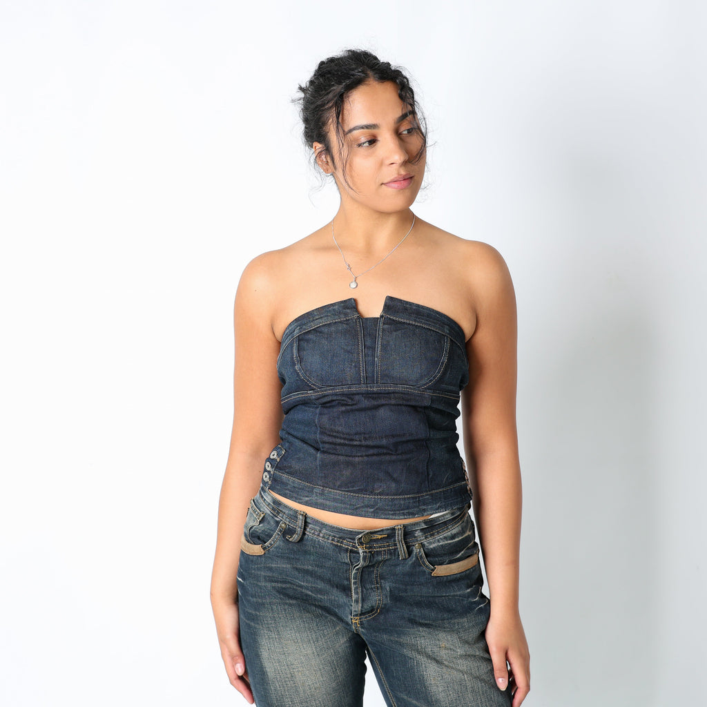 Navy Blue 90s Sportmax Code Corset Denim Zip Up (M)