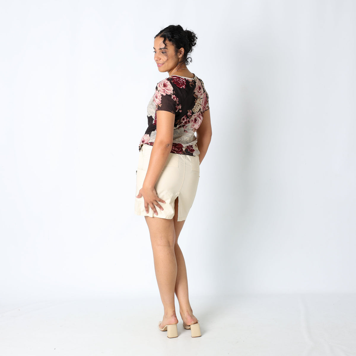 Cream 90s Max&Co. Woven Midi Skirt Zip Detail Split Hem (10)