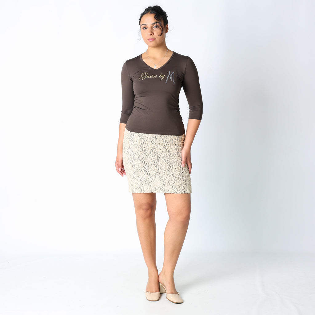 Cream 90s Moschino Woven Midi Skirt Pencil Shape Lace Detail (8)