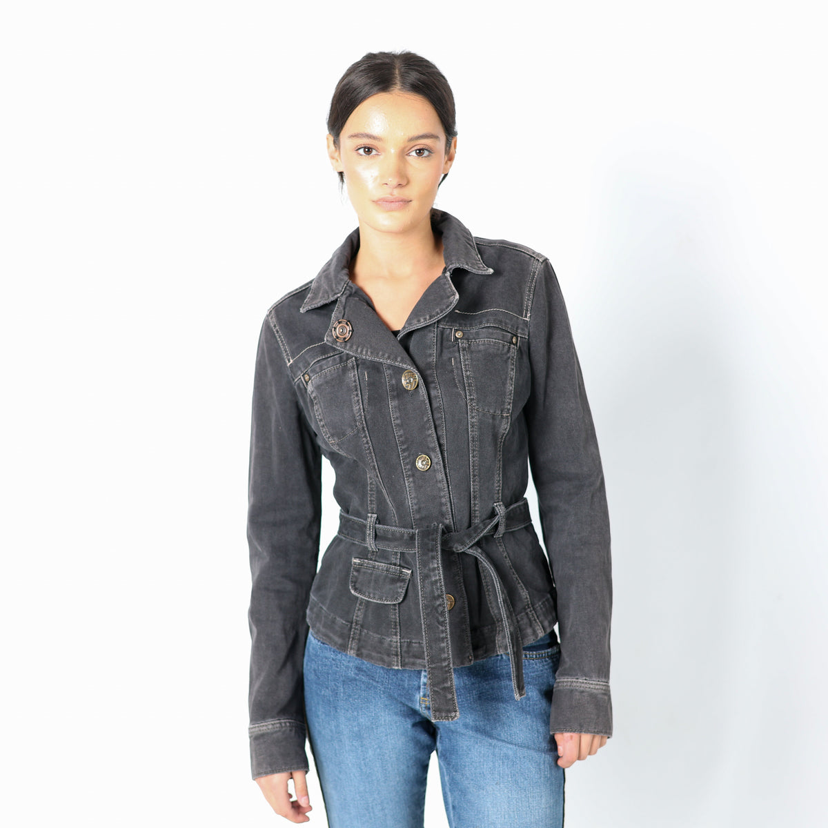 Navy Blue 90s Dolce & Gabbana Denim Jacket Rip Detail Contrast Stitch (L)