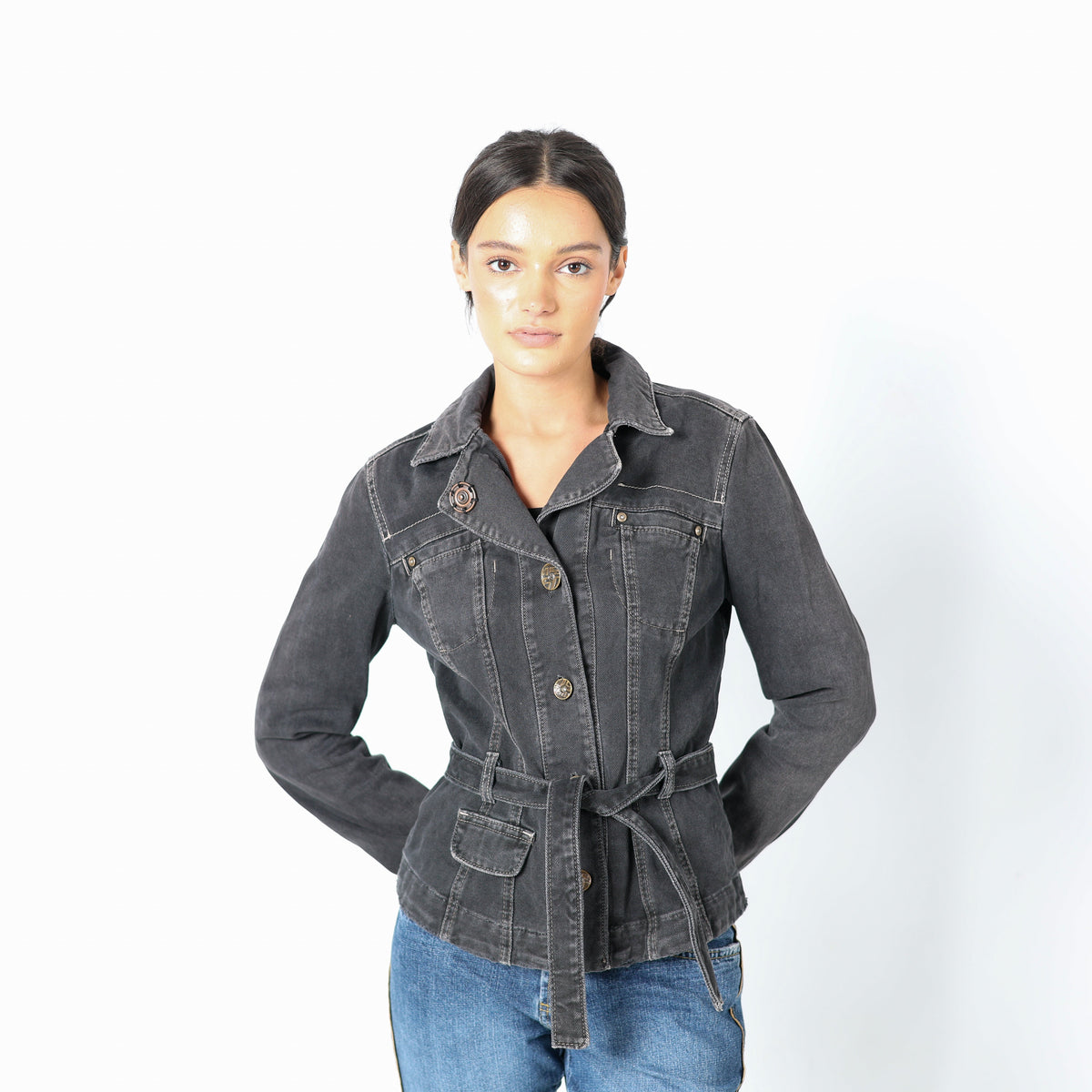 Navy Blue 90s Dolce & Gabbana Denim Jacket Rip Detail Contrast Stitch (L)