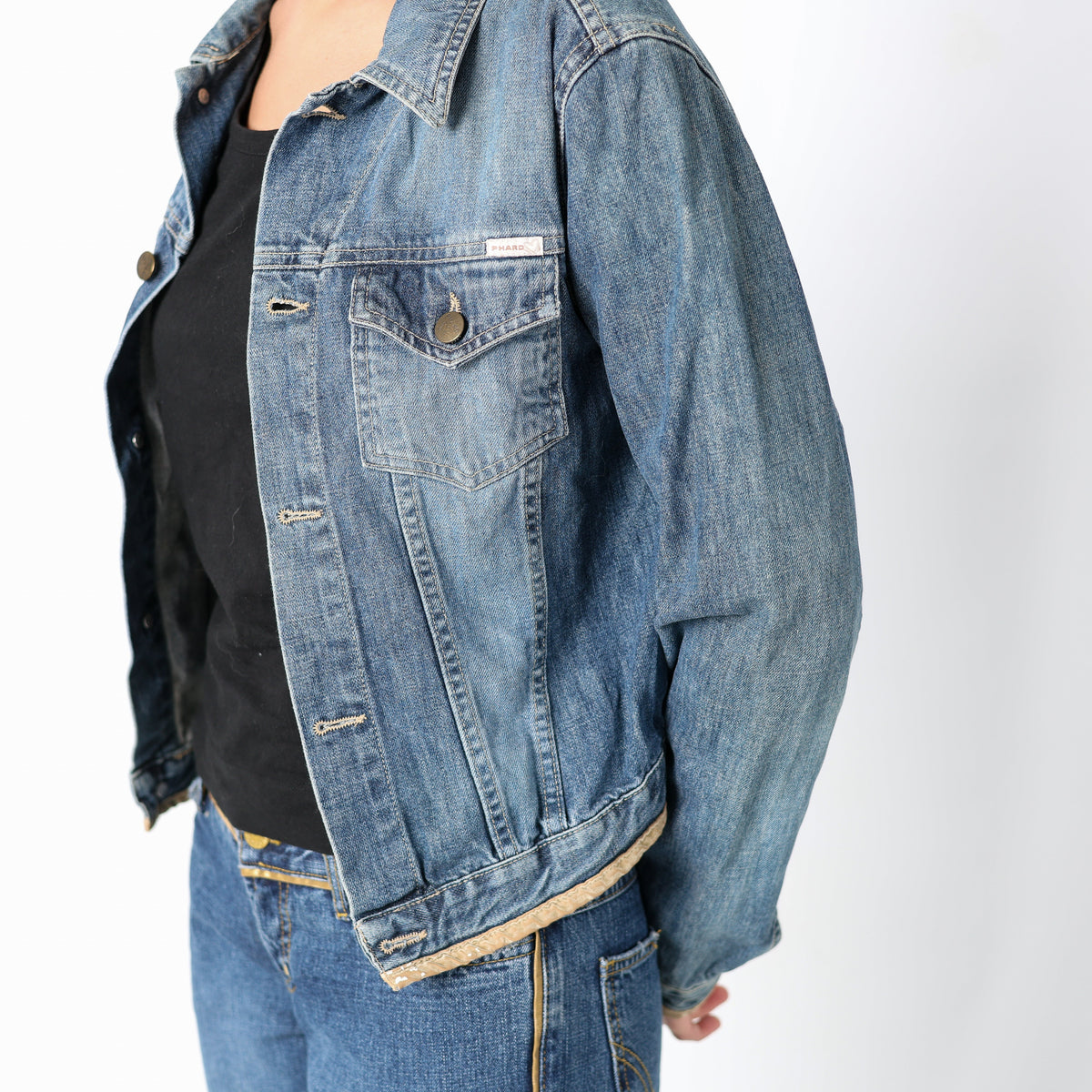 Light Blue 90s PHARD Denim Jacket Phard Texas on Back (M)