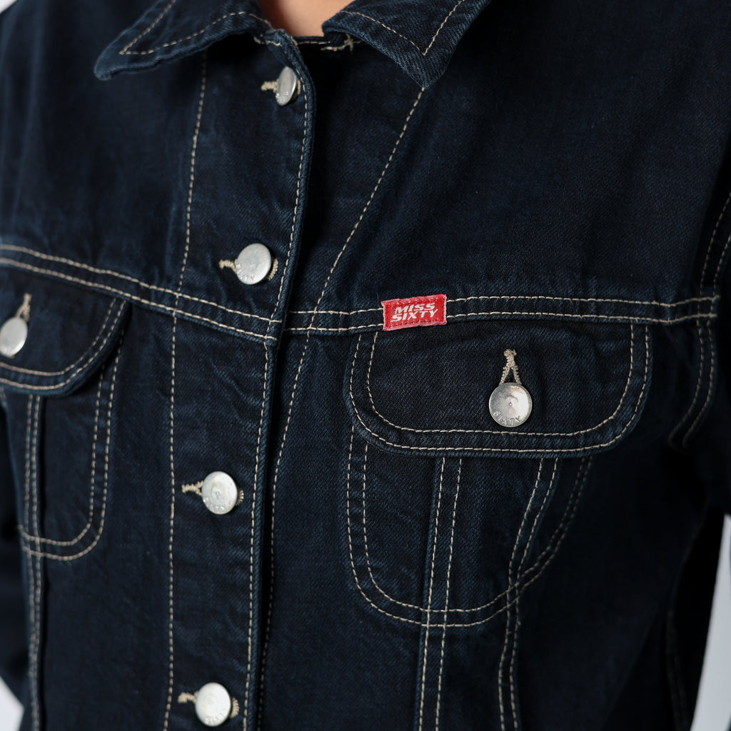 Navy Blue 90s Miss Sixty Denim Jacket Contrast Stitch (M)