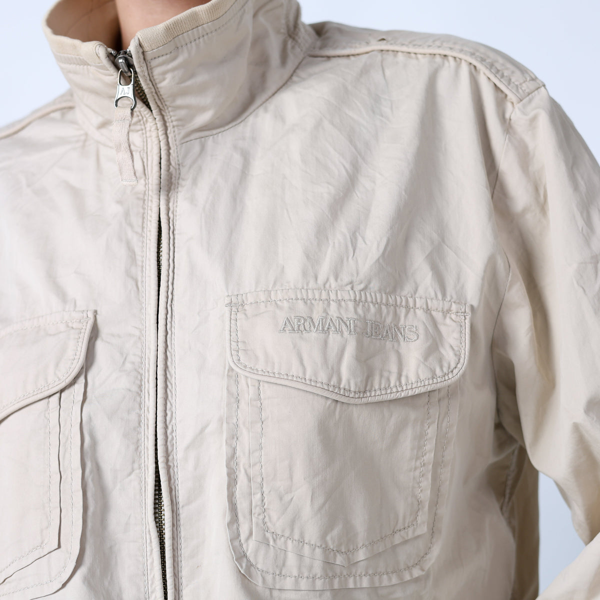 Beige 90s Armani Jeans Light jacket Zip Pockets (L)