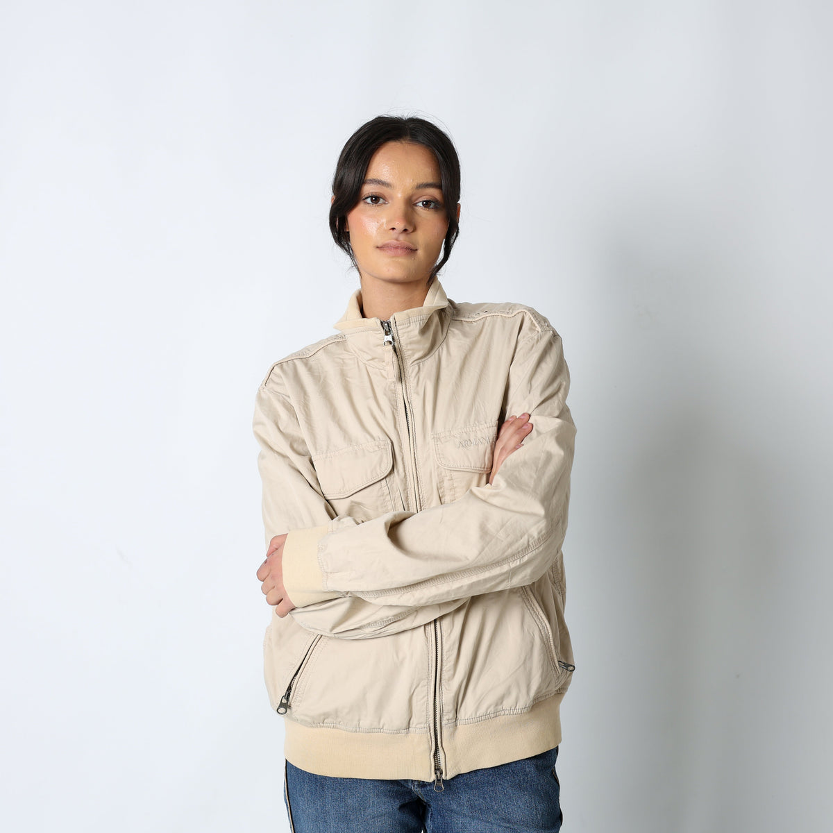 Beige 90s Armani Jeans Light jacket Zip Pockets (L)