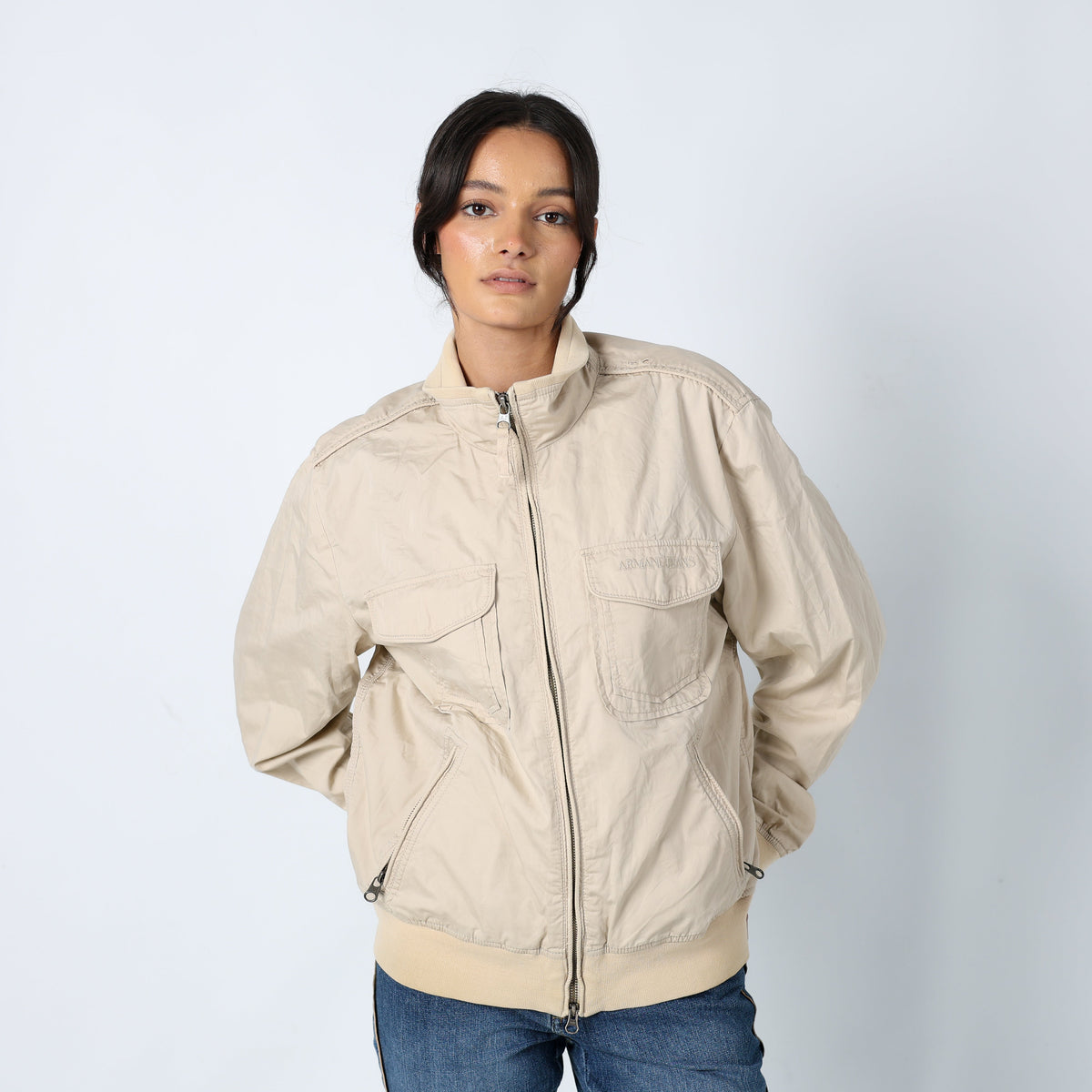 Beige 90s Armani Jeans Light jacket Zip Pockets (L)